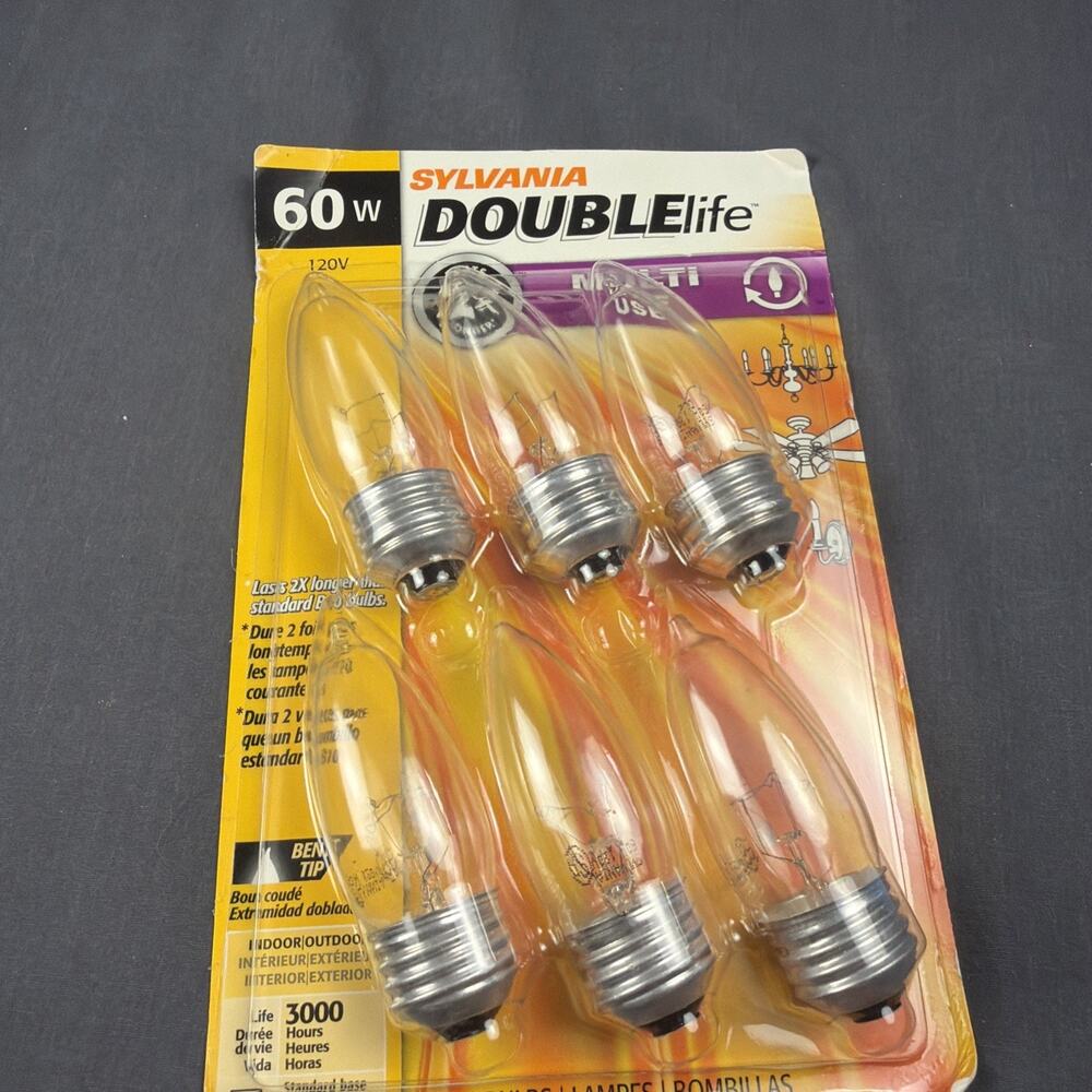 Sylvania Double Life 6 Bulbs 60W Chandelier B10 Light Bulbs NEW